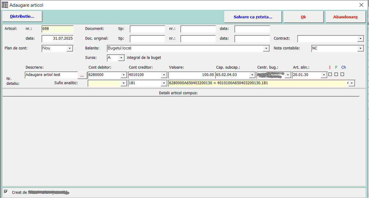 Formular adăugare articol simplu