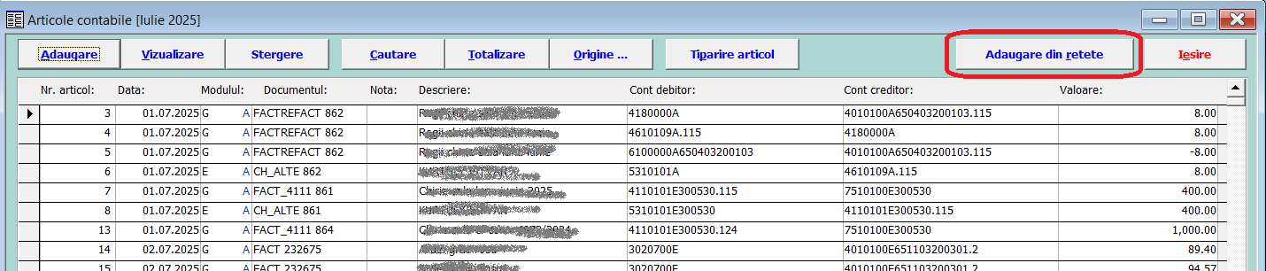 Adăugare din rețete