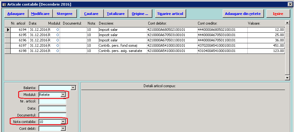 Verificare articole contabile