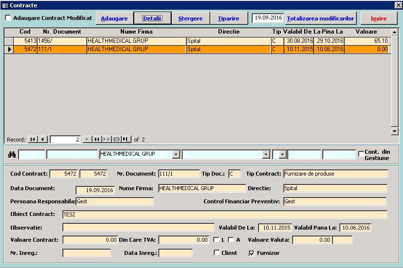 Lista contracte adăugate