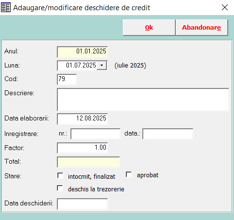 Deschidere credit introducere sume