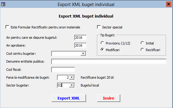 Export XML buget individual