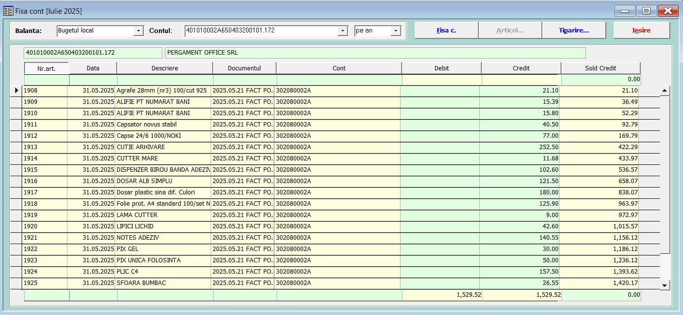 Exemplu afișare fișă cont