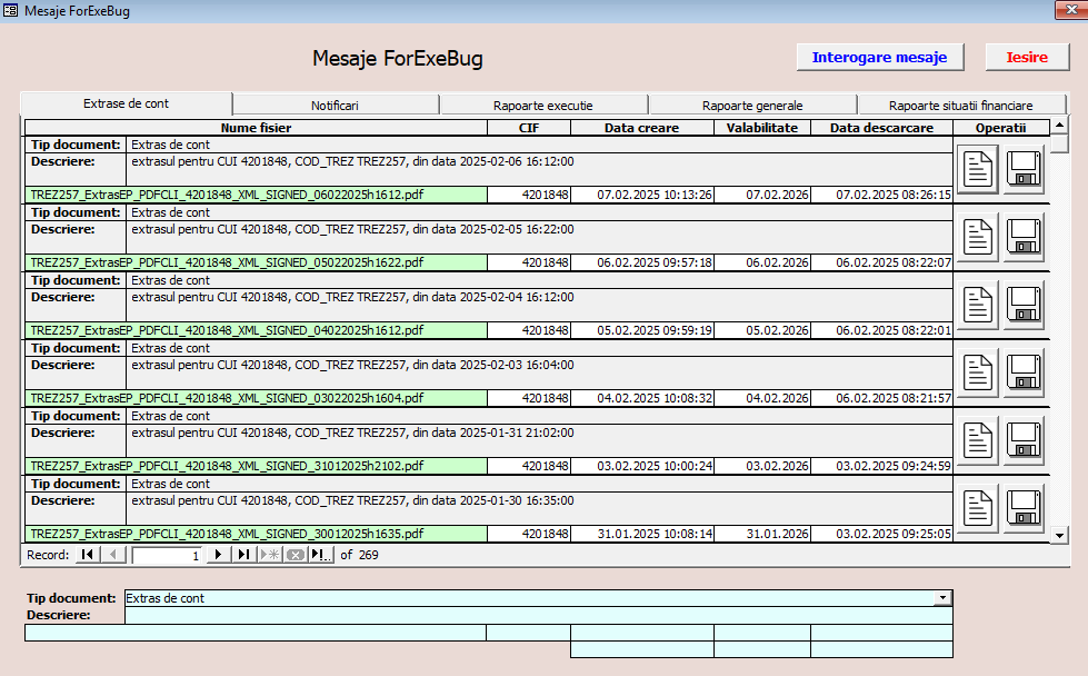 Listă de mesaje ForExeBug