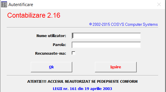 Fereastra de autentificare