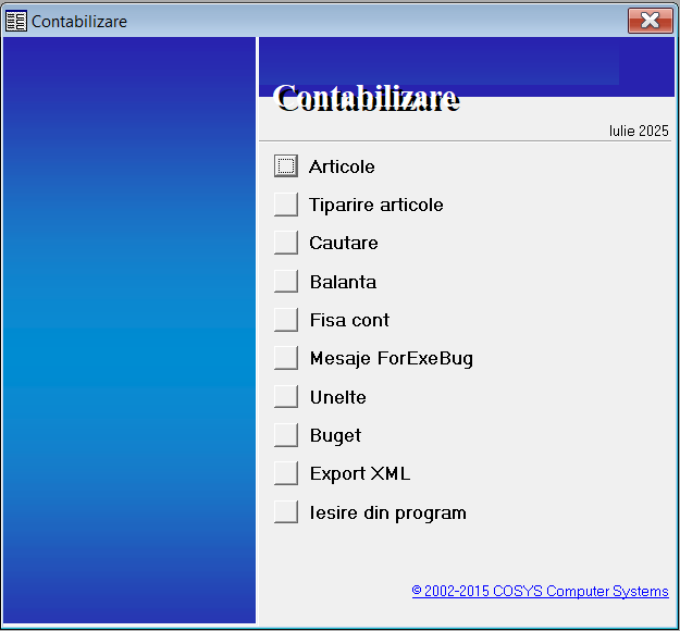 Meniul principal al programului