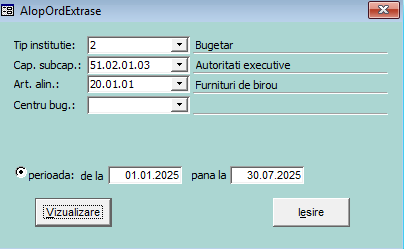 Selectare perioadă și date bugetare