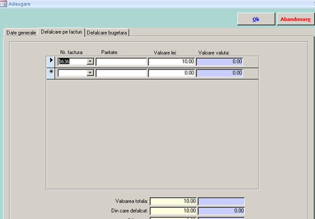 Fila Defalcare pe facturi