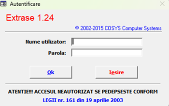 Fereastra autentificare aplicație