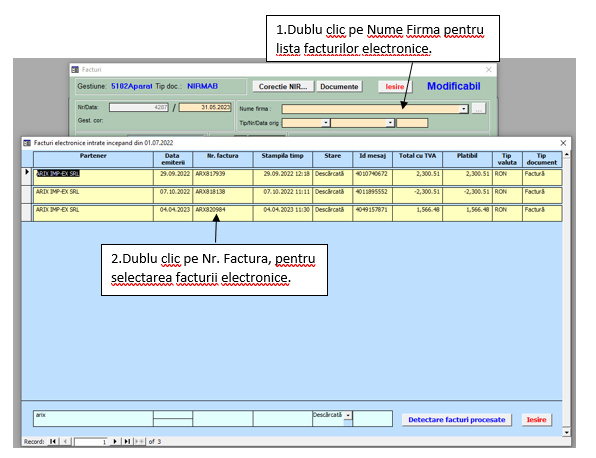 Selectare factură electronică