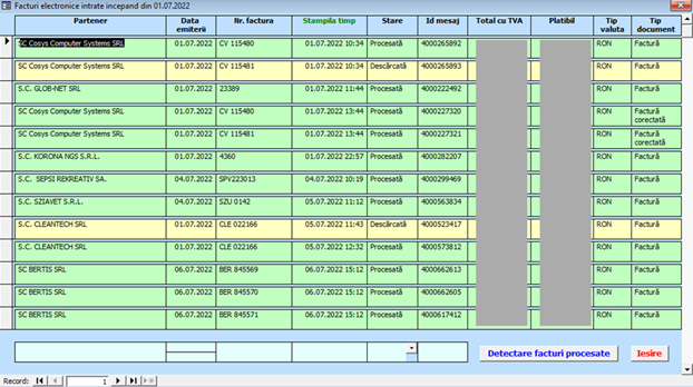 Fereastra facturi electronice