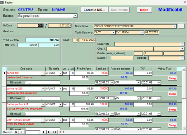 Meniul principal al programului