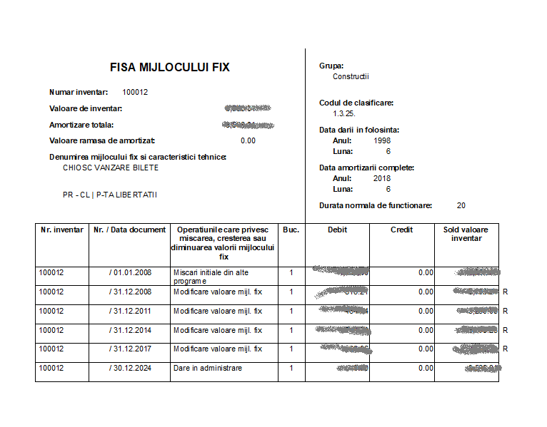 Raport fișă mijloc fix
