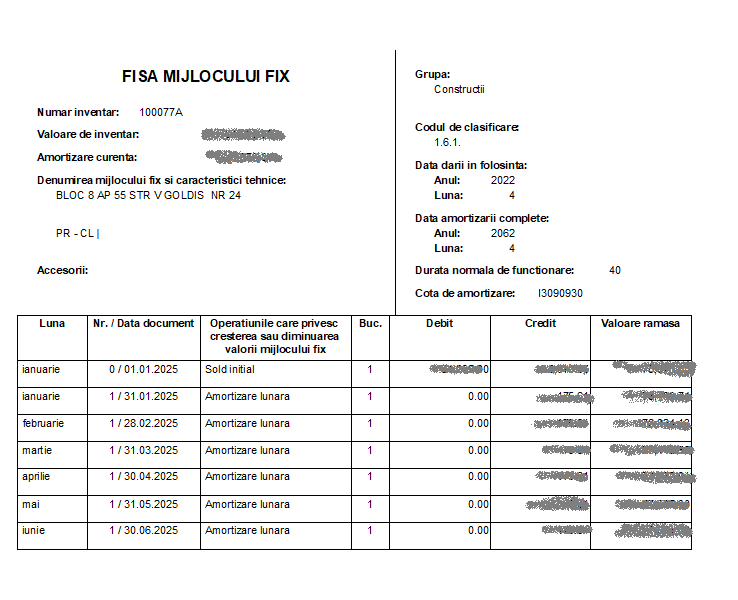 Raport fișă amortizare