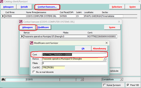 Nomenclator firme și conturi bancare