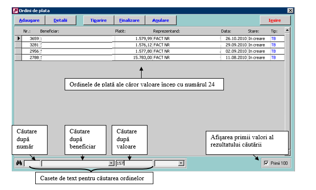 Căutare după număr/beneficiar