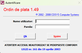 Fereastra de autentificare