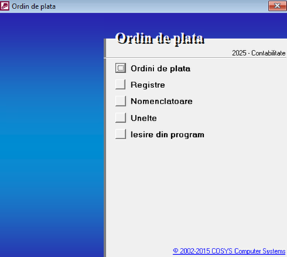 Meniul principal Ordin de plată