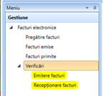Meniu Facturi electronice - Verificări