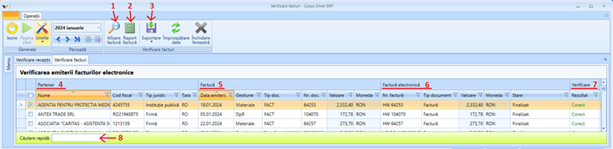 Fereastra Verificare facturi