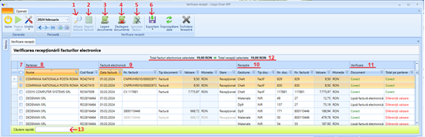 Fereastra Verificare recepții