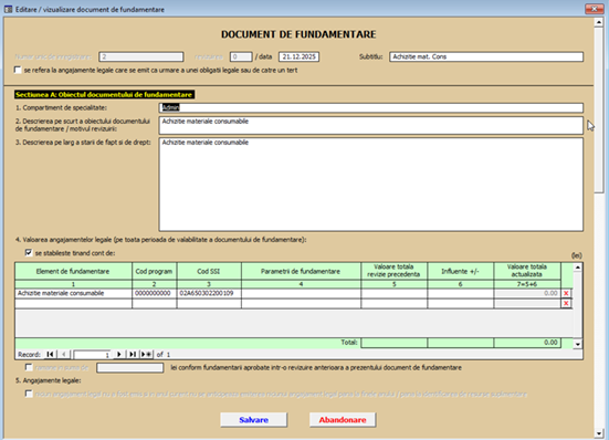 Imagine exemplu completare Document de fundamentare – salarii